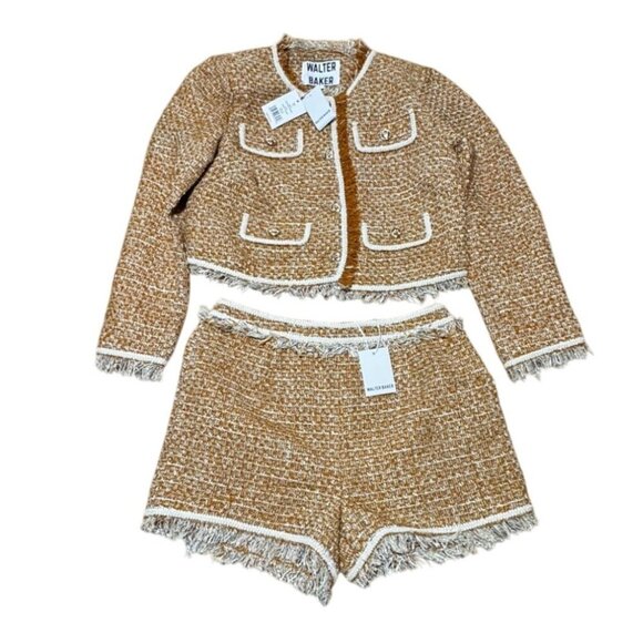 Walter Baker Set Laken Sz 10 Shorts $198 XL Jacket $298 Honey Tweed Boucle NWT - Picture 1 of 10
